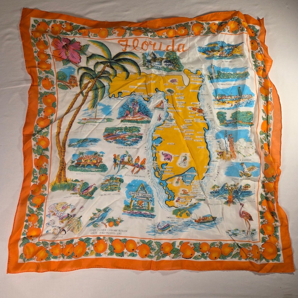 Vintage Florida Map Print Square Scarf 28.5"x28.5" Made in Japan